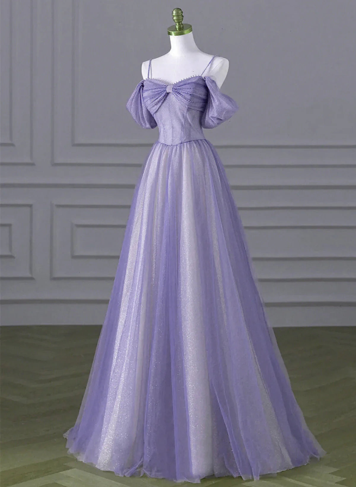 Lovely A-line Light Purple Tulle Beaded Long Party Dress, Light Purple Prom Dress TP1023