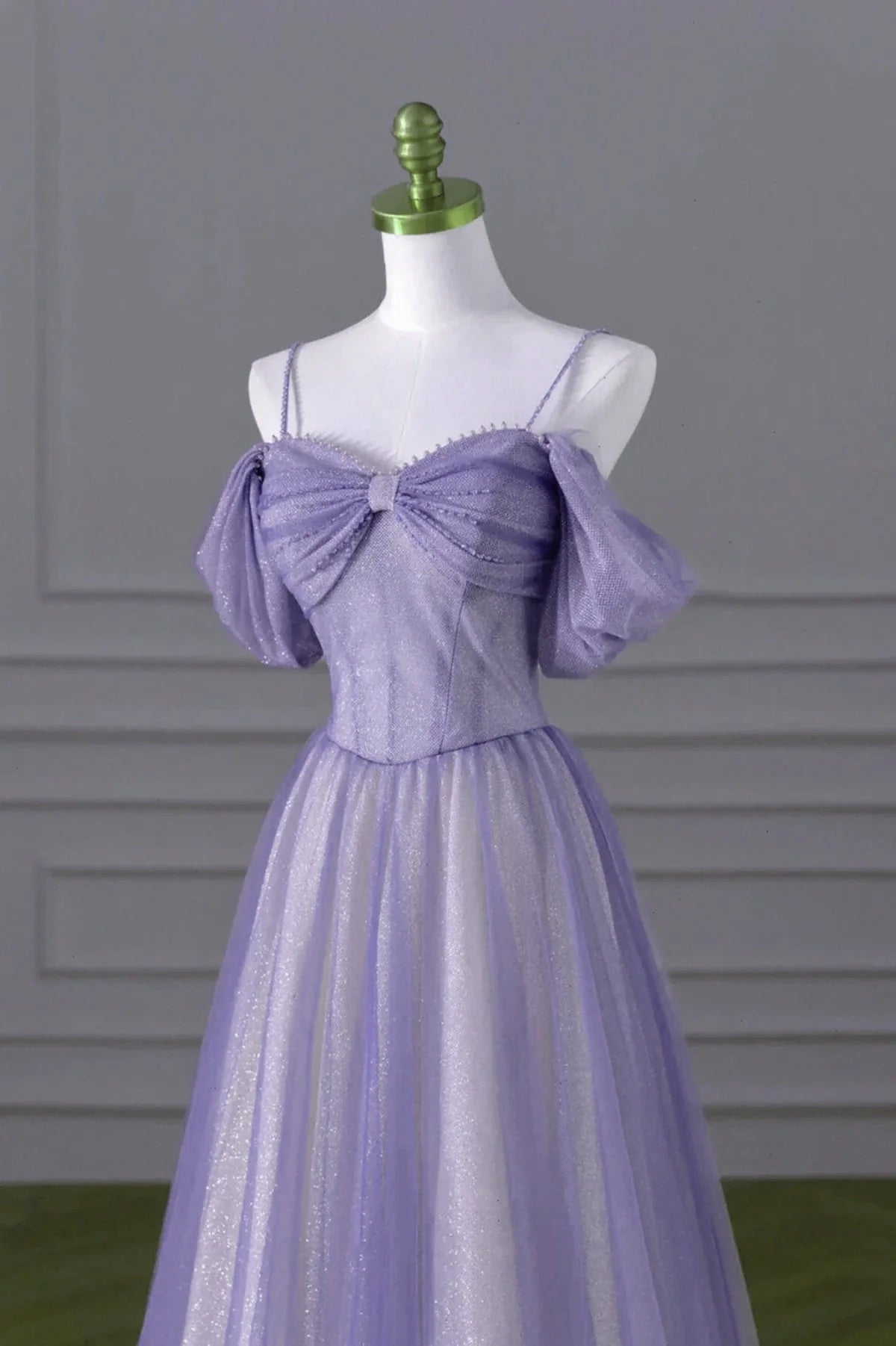 Lovely A-line Light Purple Tulle Beaded Long Party Dress, Light Purple Prom Dress TP1023