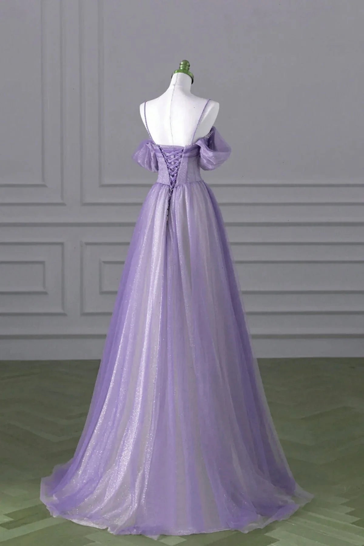 Lovely A-line Light Purple Tulle Beaded Long Party Dress, Light Purple Prom Dress TP1023