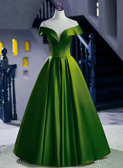 A-line Green Satin Floor Length Party Dress, Green Long Formal Dress TP1027