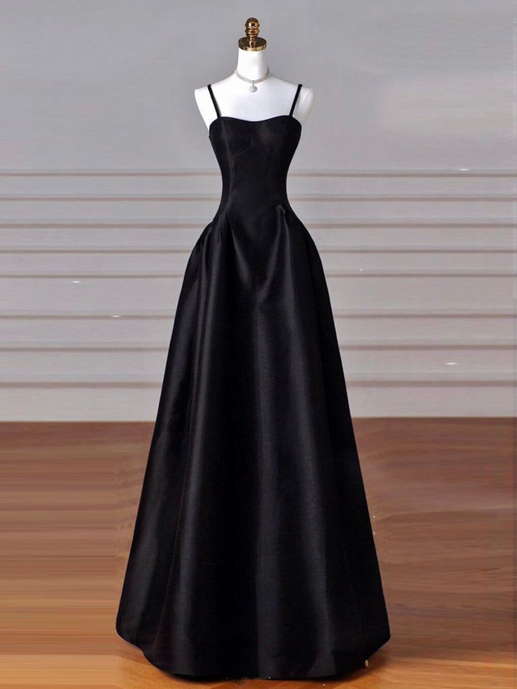 Retro A-Line Navy Blue Satin Spaghetti Straps Long Formal Dress Prom Dress Evening Dress TP1030