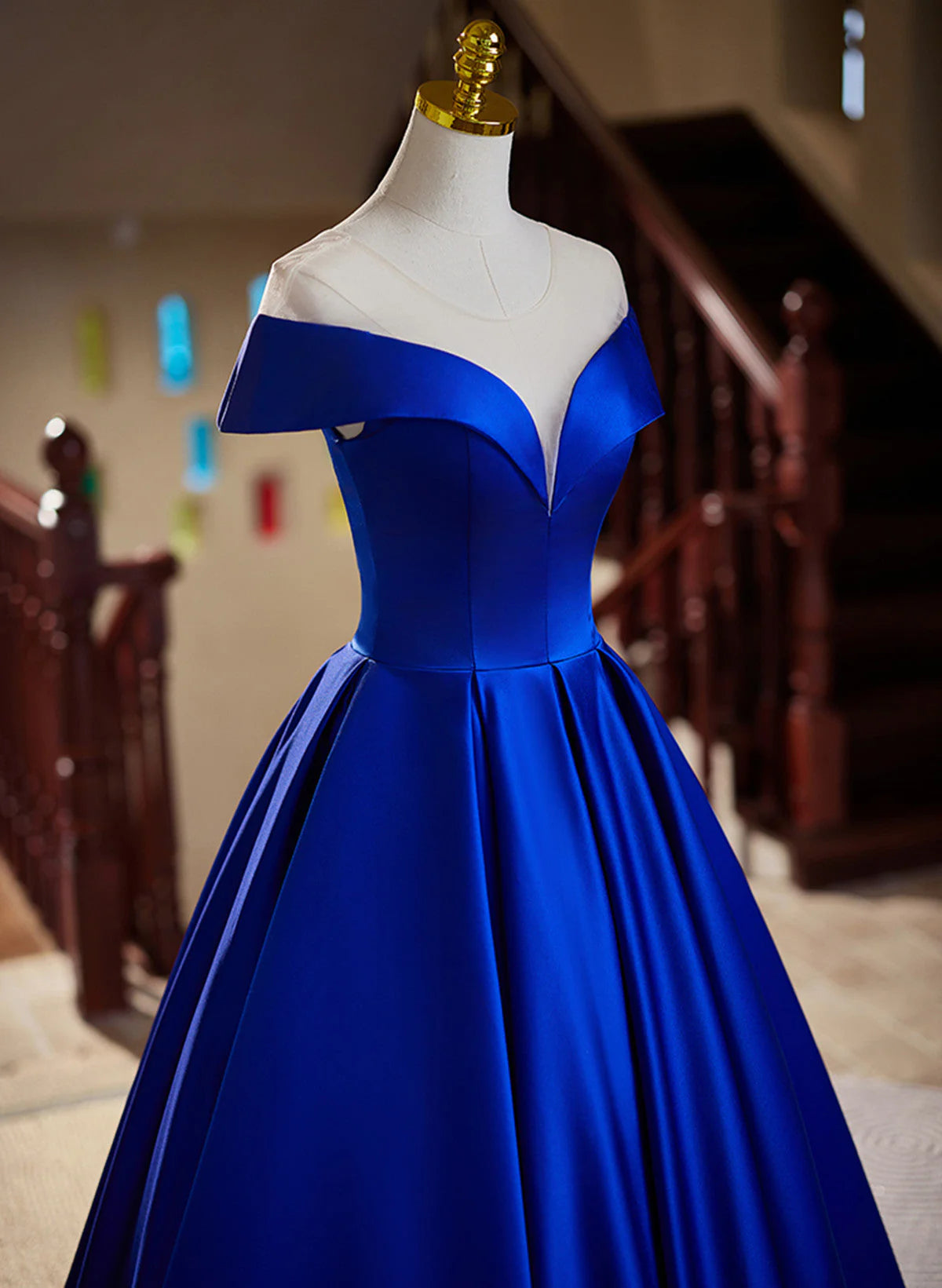 Royal Blue Satin A-line Long Evening Dress, Royal Blue Prom Dress TP1038