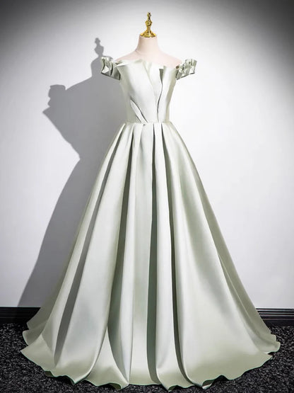 Light Green Long A-Line Princess Dress, Beautiful Off the Shoulder Evening Prom Dress TP104