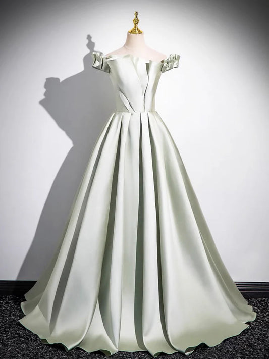 Light Green Long A-Line Princess Dress, Beautiful Off the Shoulder Evening Prom Dress TP104