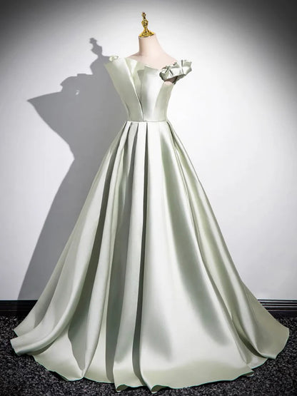 Light Green Long A-Line Princess Dress, Beautiful Off the Shoulder Evening Prom Dress TP104