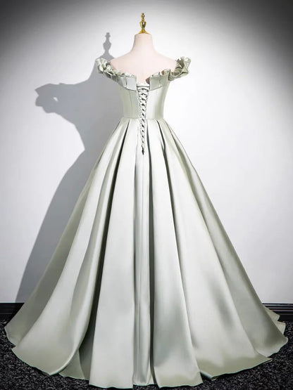 Light Green Long A-Line Princess Dress, Beautiful Off the Shoulder Evening Prom Dress TP104