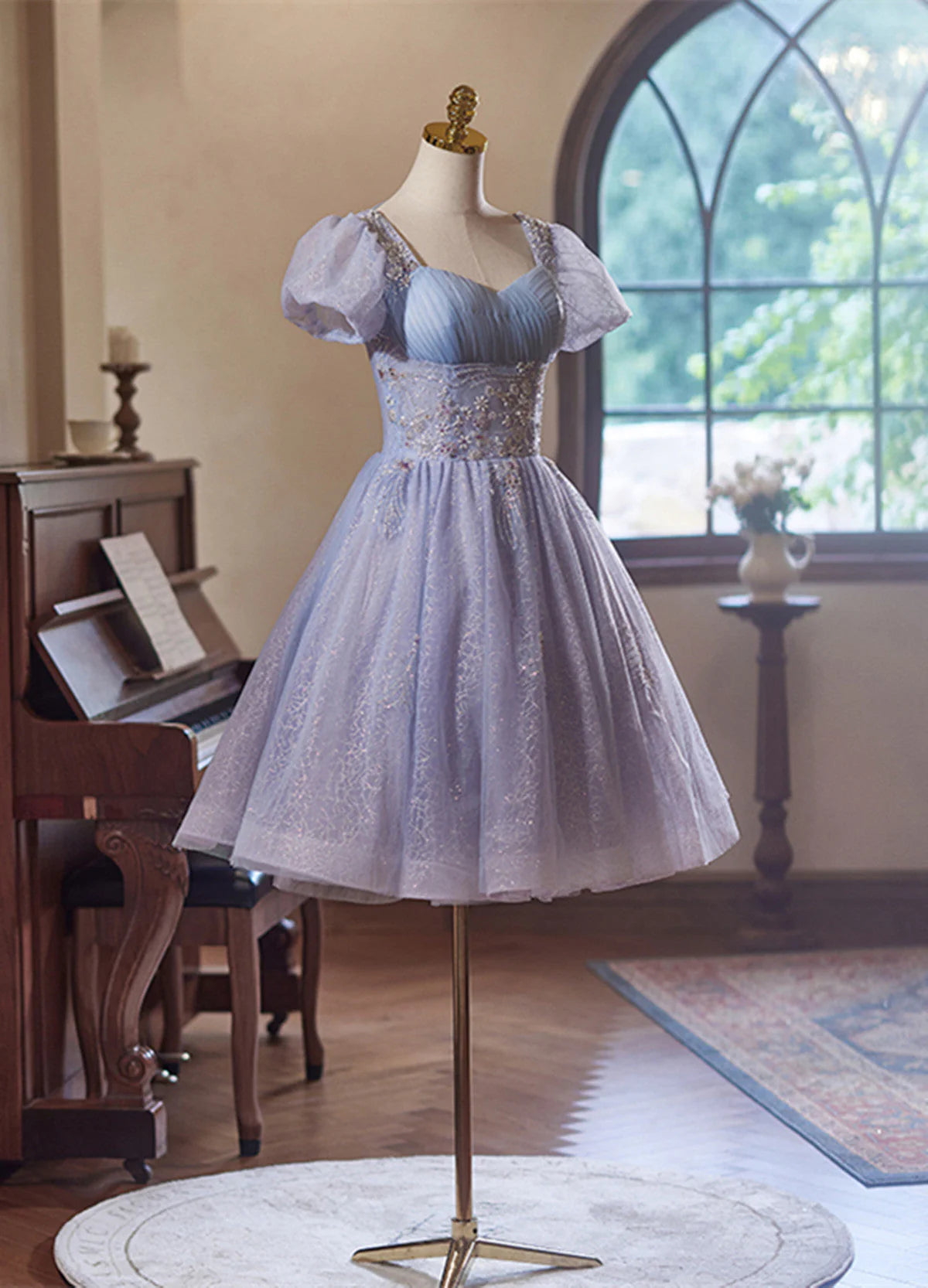 Cute Light Purple Short Sleeves Homecoming Dress, Light Purple Party Dress TP1042