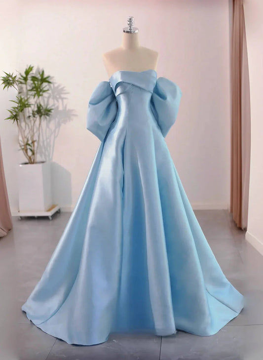 Blue Satin A-line Long Party Dress, Blue Satin Long Evening Dress Prom Dress TP1050