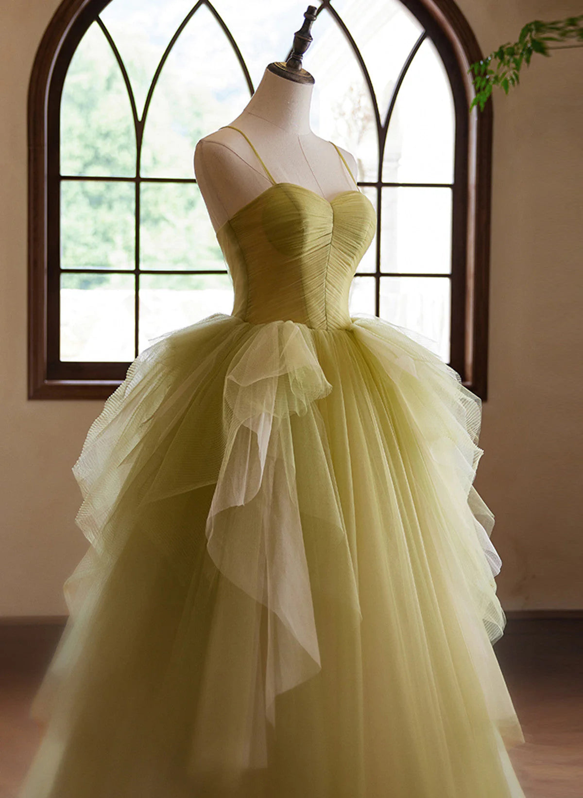 Green Sweetheart Straps Tulle Long Party Dress, Green Tulle Prom Dress TP1051