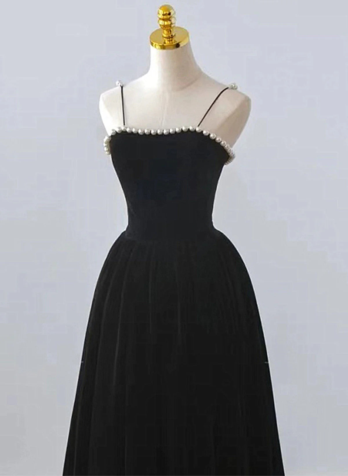 Black Velvet Straps Tea Length Party Dress, Black Velvet Homecoming Dress TP1053