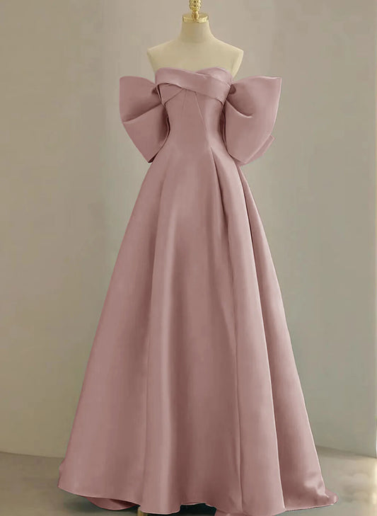 Pink Off Shoulder Satin Long Simple Party Dress, Pink Satin Evening Dress TP1059