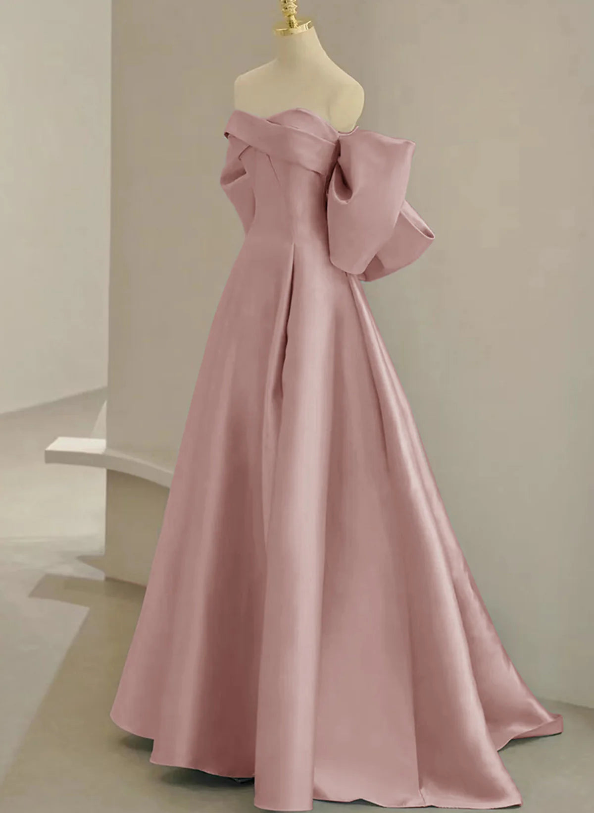 Pink Off Shoulder Satin Long Simple Party Dress, Pink Satin Evening Dress TP1059