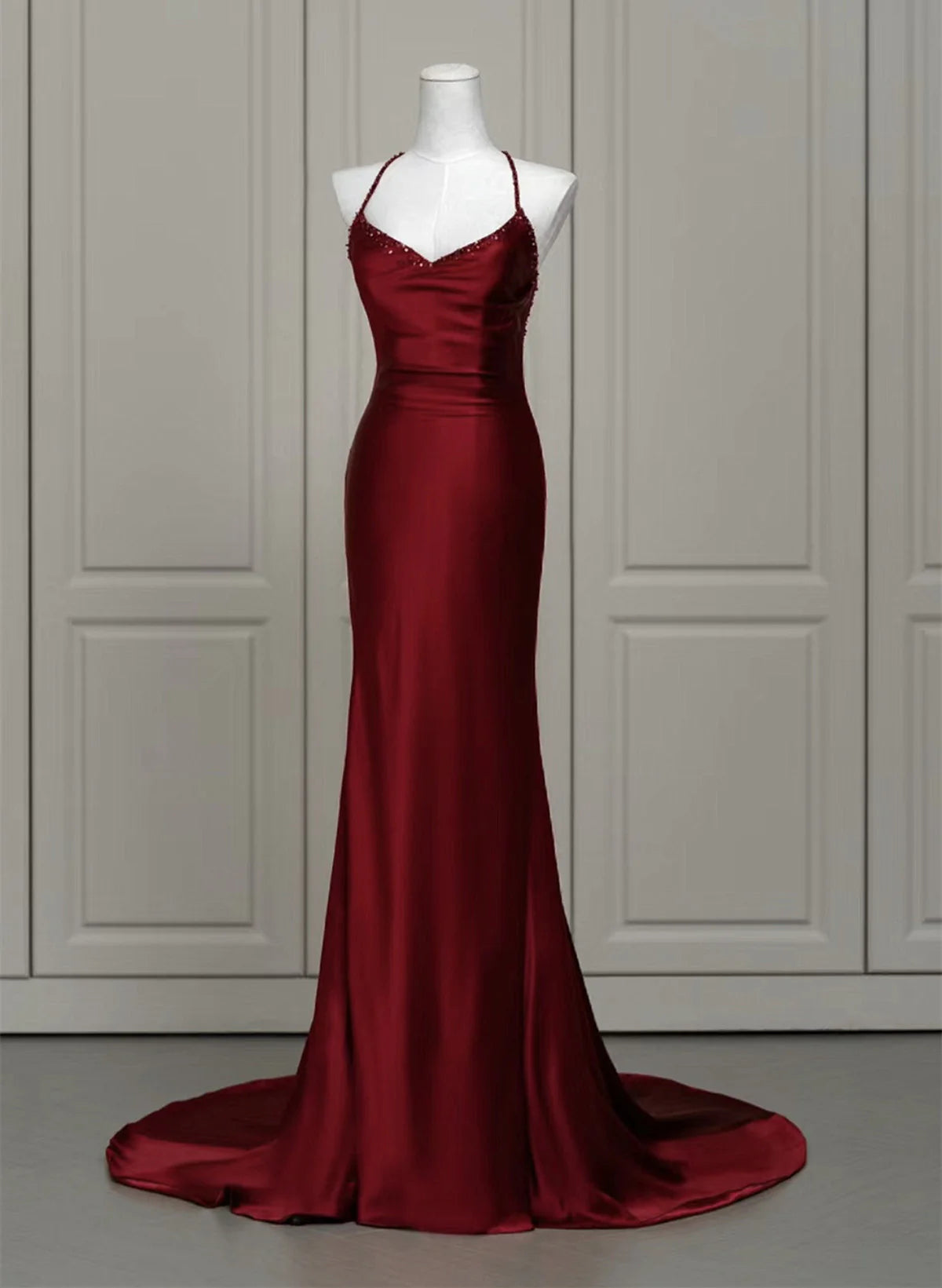 Wine Red Mermaid Backless Long Evening Dress, Wine Red Long Prom Dress TP1067