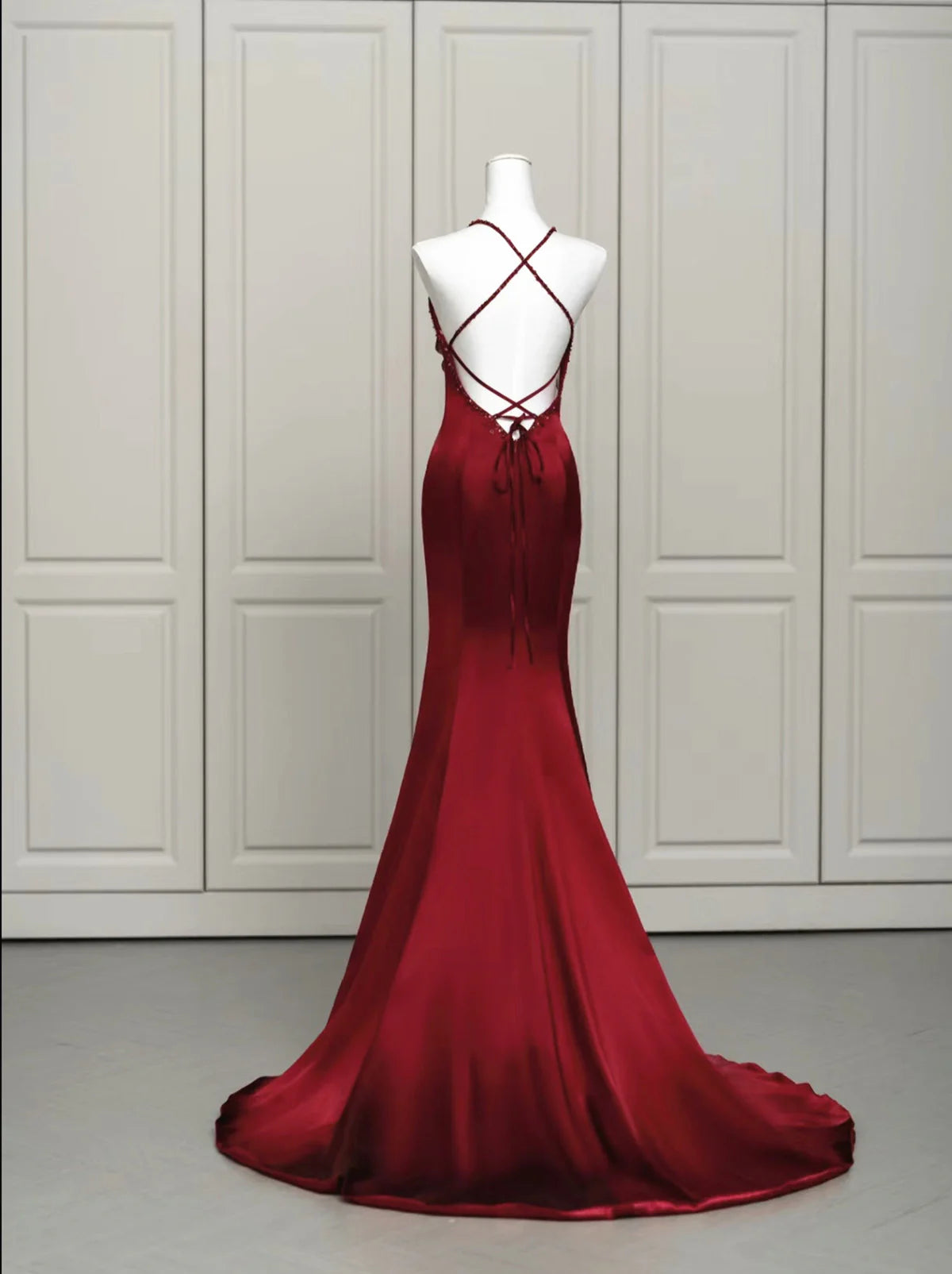 Wine Red Mermaid Backless Long Evening Dress, Wine Red Long Prom Dress TP1067