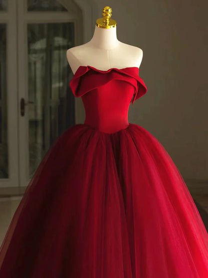 Red Tulle Long Scoop Long Prom Dress Party Dress, Red Evening Dress TP1072