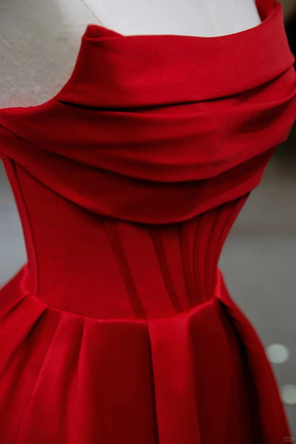 Red A-line Satin Scoop Long Prom Dress Party Dress, Red Satin Formal Dress TP1078