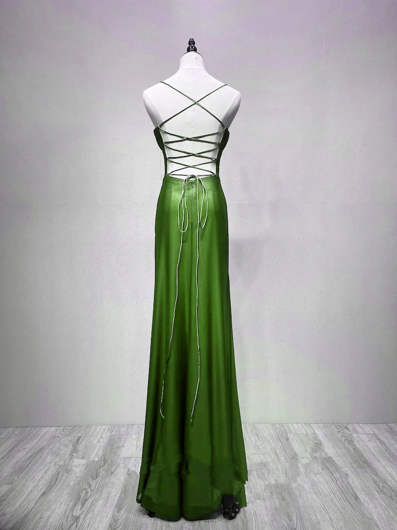 Green Spandex Straps Formal Dress, Green Evening Dress Prom Dress TP1086