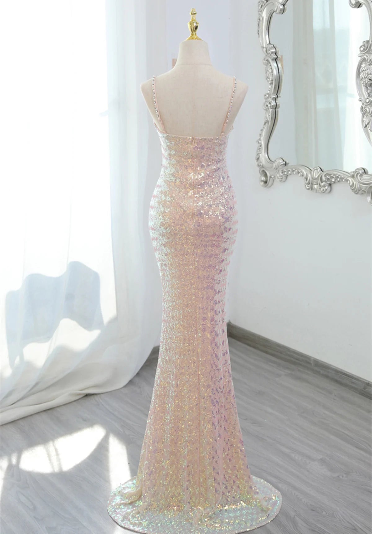 Lovely Sequins Mermaid Straps Long Party Dress, Sequins Mermaid Formal Dress TP1094