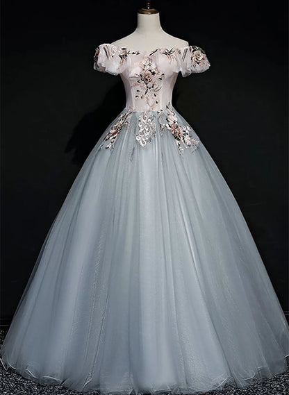 Off Shoulder Long Off Shoulder Party Dress, Tulle Sweet 16 Dress Formal Gown TP1100