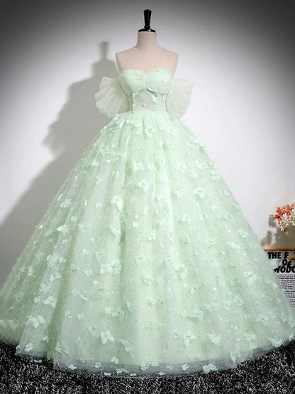Green Tulle Floor Length Formal Dress, Beautiful A-Line Off the Shoulder Evening Dress TP116