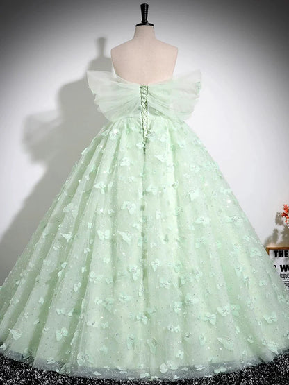 Green Tulle Floor Length Formal Dress, Beautiful A-Line Off the Shoulder Evening Dress TP116