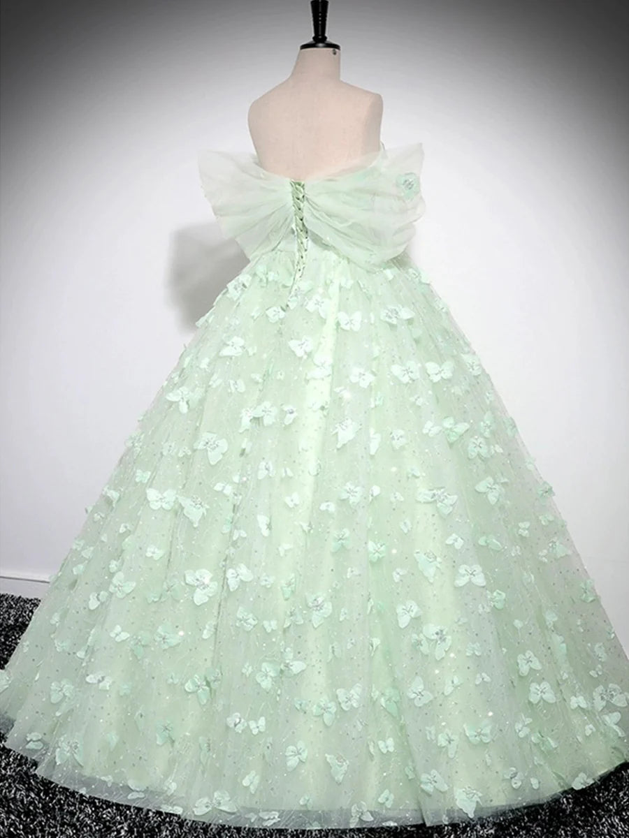 Green Tulle Floor Length Formal Dress, Beautiful A-Line Off the Shoulder Evening Dress TP116