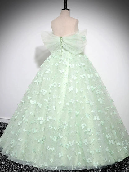 Green Tulle Floor Length Formal Dress, Beautiful A-Line Off the Shoulder Evening Dress TP116