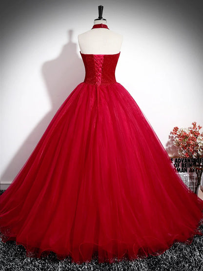 Previous Next   Red A-Line Halter Long Prom Dress, Red Backless Evening Formal Dress TP148