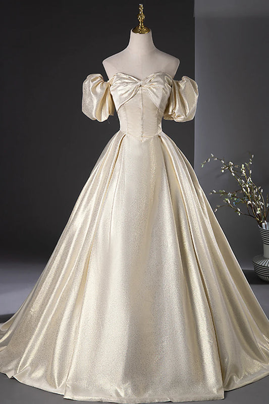 Elegant Gold Glitter Long Prom Dresses, Beautiful Off the Shoulder Formal Dresses TP153