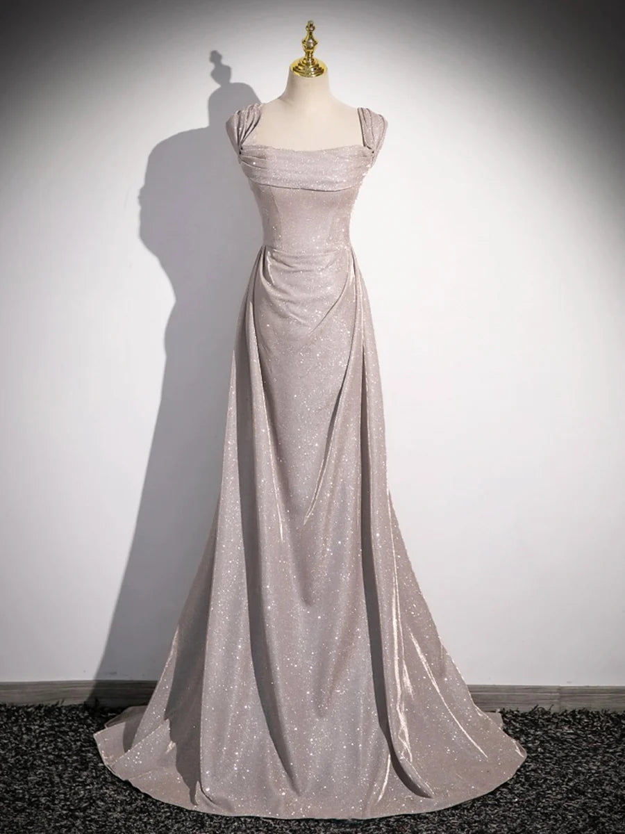 Simple Sequins Ruffle Long Evening Dresses, Off the Shoulder Formal Party Dresses TP166