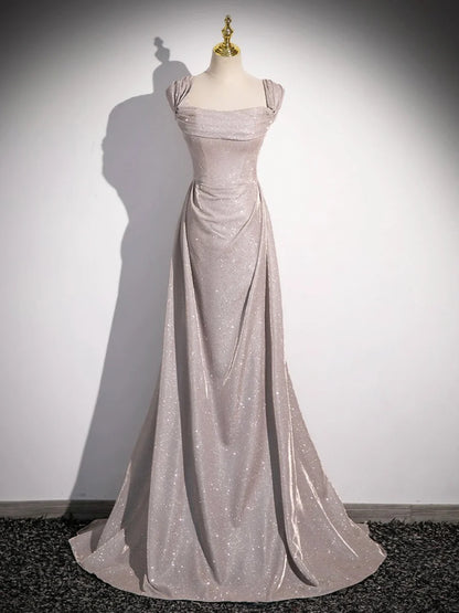 Simple Sequins Ruffle Long Evening Dresses, Off the Shoulder Formal Party Dresses TP166