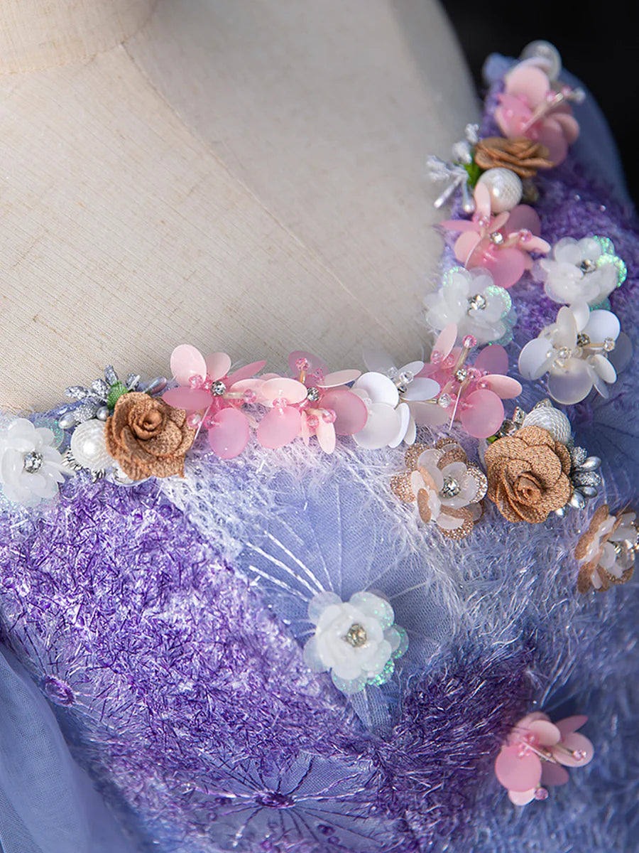 Dreamy Colorful Flowers Purple/blue Prom Dress, Fairy Off the Shoulder A-Line Princess Party Gown TP169