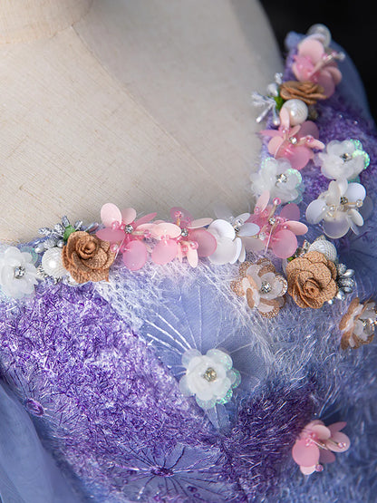 Dreamy Colorful Flowers Purple/blue Prom Dress, Fairy Off the Shoulder A-Line Princess Party Gown TP169