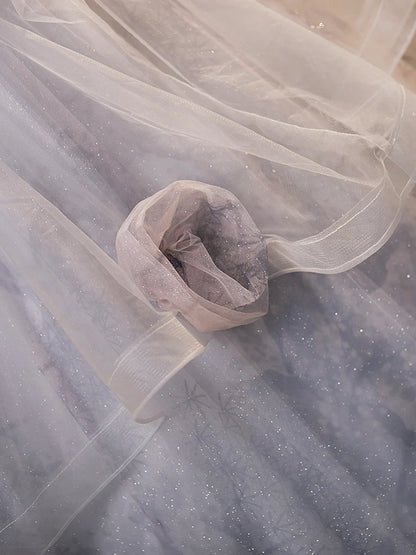 Gray Tulle Floor Length Formal Dress, A-Line Strapless Evening Party Dress TP92