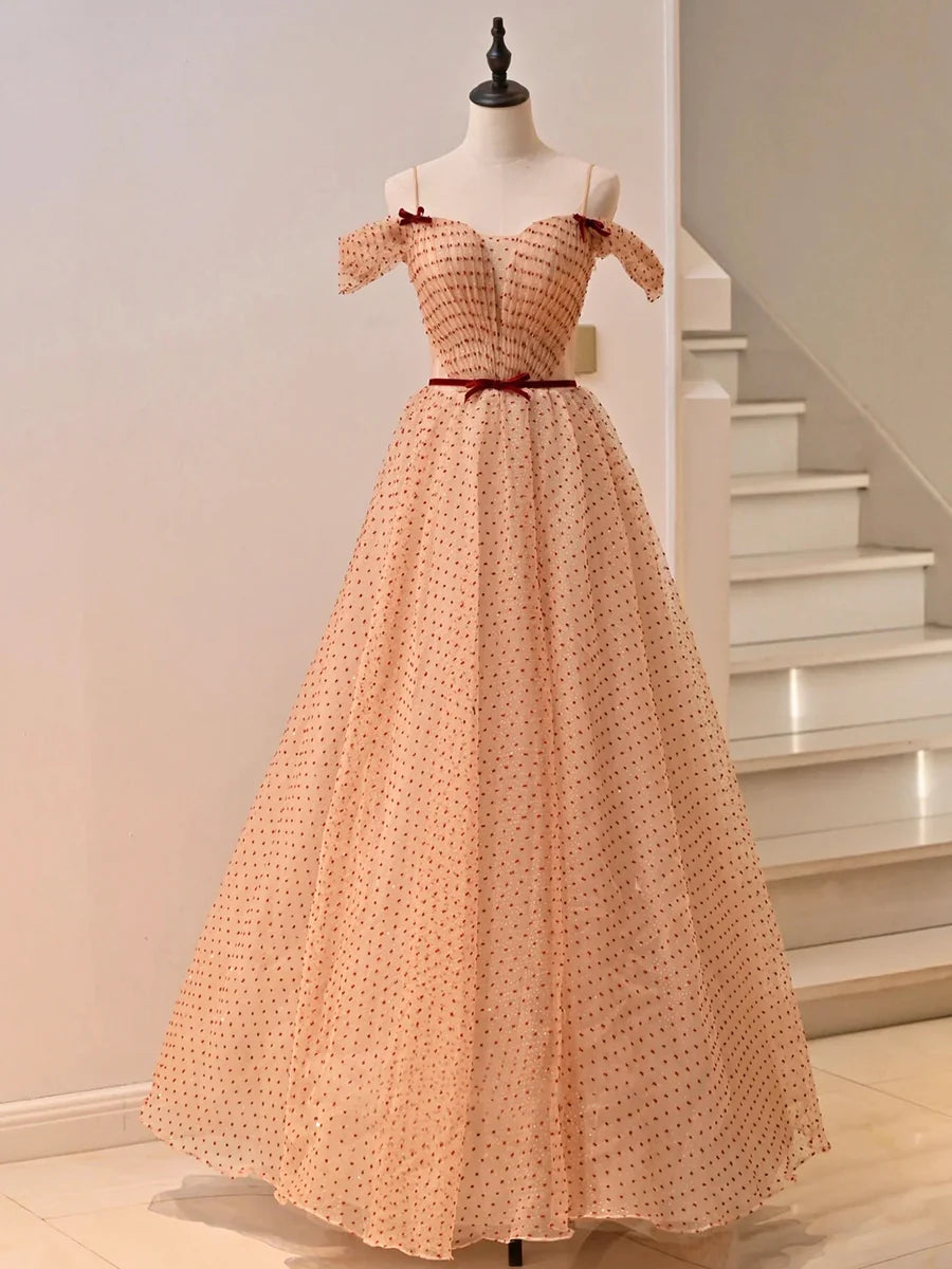 Cute Tulle Floor Length Prom Dress, Off the Shoulder Evening Party Dress TP209