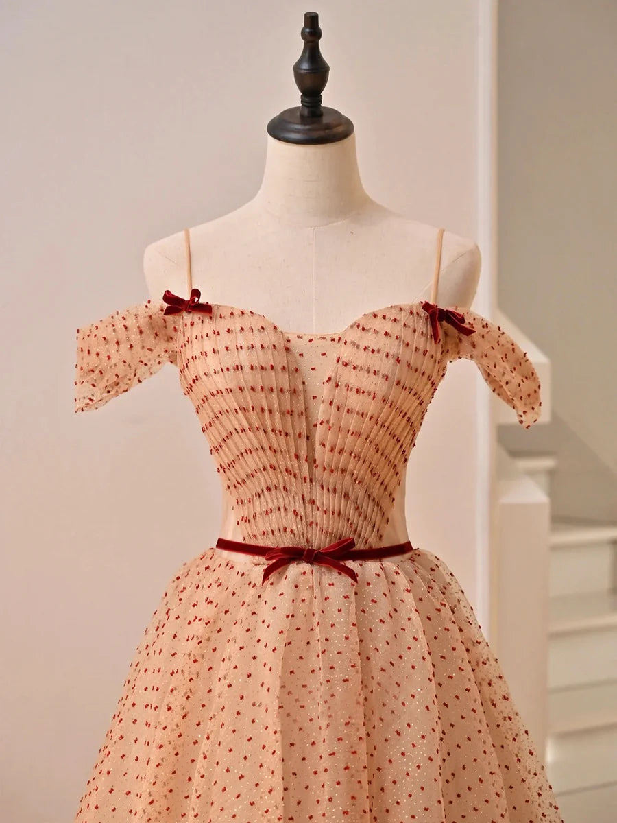 Cute Tulle Floor Length Prom Dress, Off the Shoulder Evening Party Dress TP209