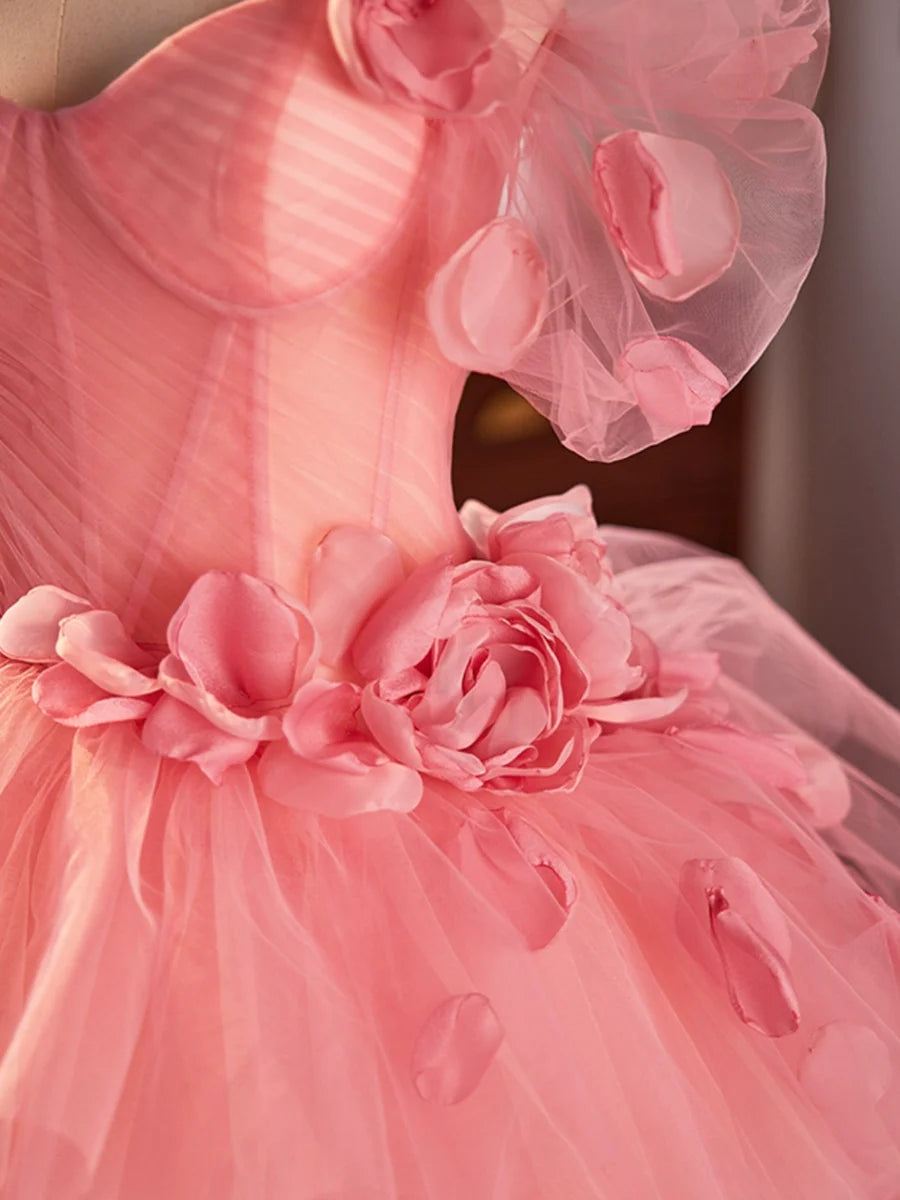 Pink Spaghetti Strap Tulle Long Prom Dress, Beautiful A-Line Sweet 16 Dress TP210