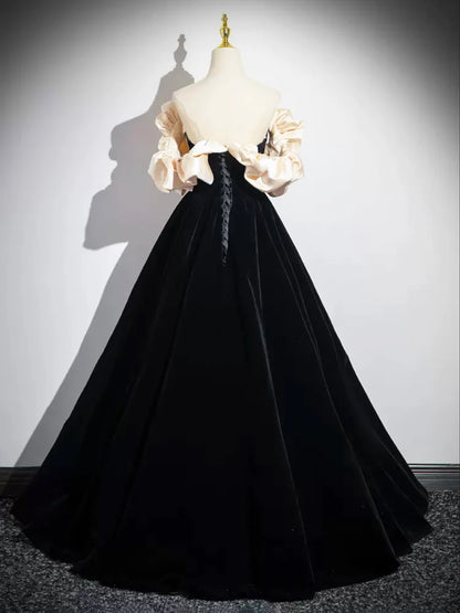 Black Velvet Floor Length Prom Dress, Off the Shoulder A-Line Evening Party Dress TP213