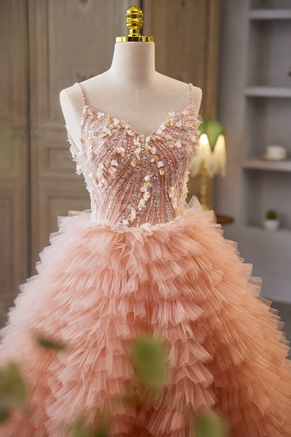 Beautiful Tulle Layers Long Prom Dresses, A-Line Spaghetti Straps Evening Dresses TP248