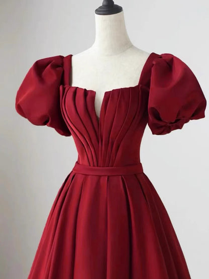 Lovely Satin Floor Length Short Sleeves Party Dress, A-Line Evening Party Dress  TP260