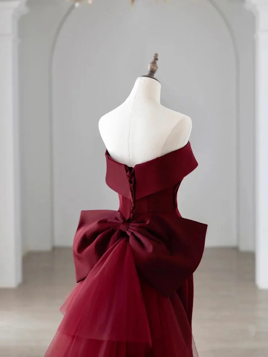 Off the Shoulder Floor Length Satin Prom Dress, Mermaid V-Neck Evening Party Dress  TP268