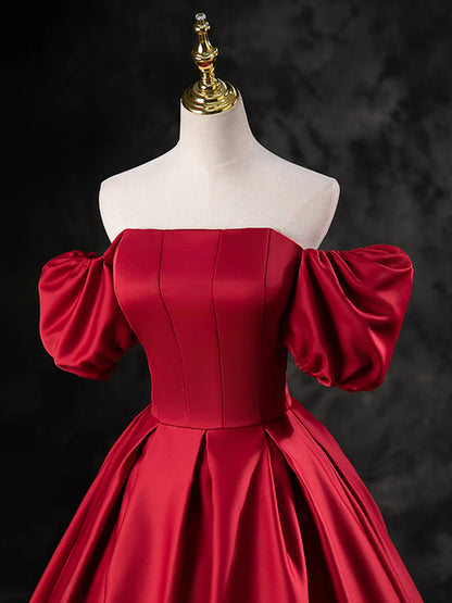 Burgundy Satin Off the Shoulder Formal Dress, A-Line Burgundy Evening Dress  TP272