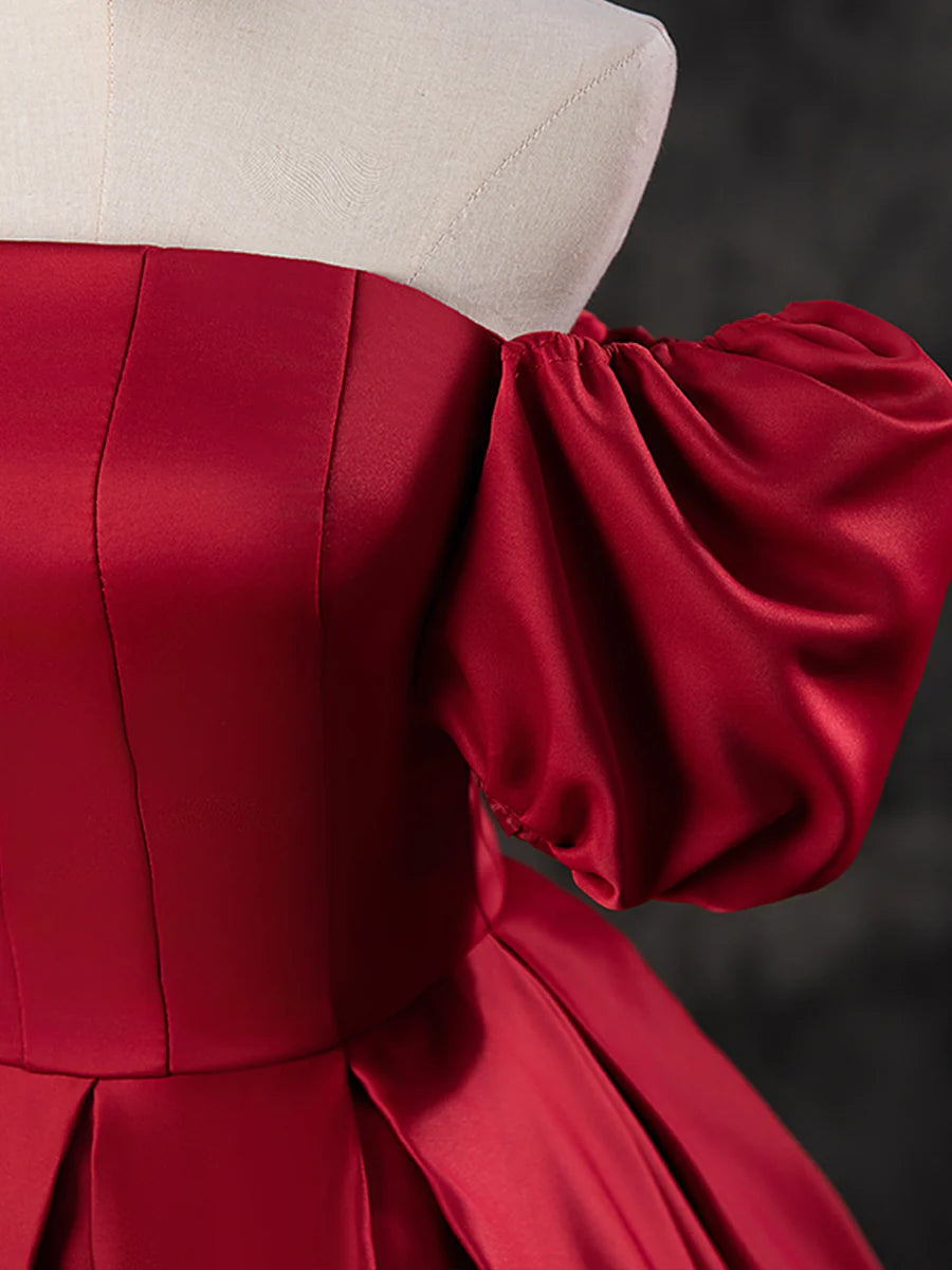 Burgundy Satin Off the Shoulder Formal Dress, A-Line Burgundy Evening Dress  TP272