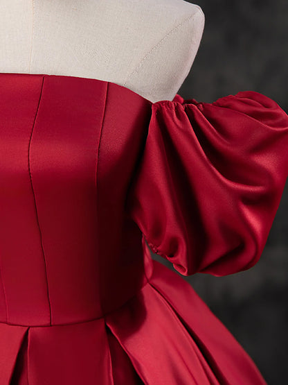 Burgundy Satin Off the Shoulder Formal Dress, A-Line Burgundy Evening Dress  TP272