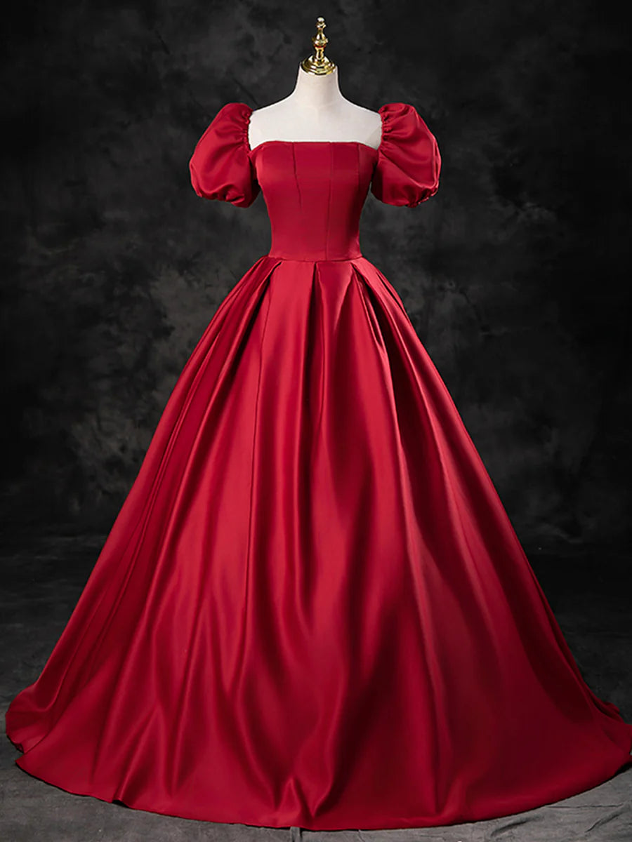 Burgundy Satin Off the Shoulder Formal Dress, A-Line Burgundy Evening Dress  TP272