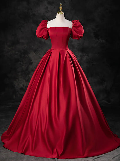 Burgundy Satin Off the Shoulder Formal Dress, A-Line Burgundy Evening Dress  TP272