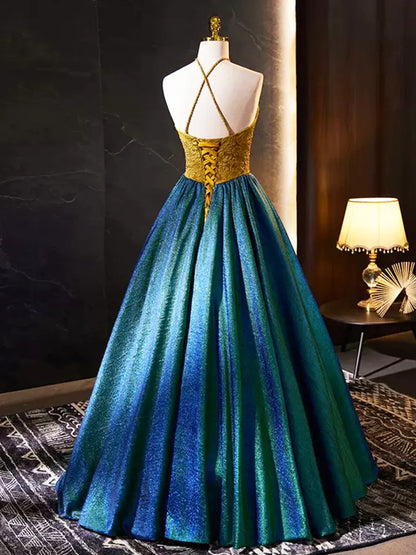 Retro Halter Neck Long Prom Dress, Elegant A-Line Evening Party Dress  TP279