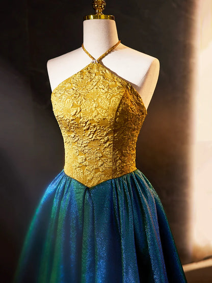 Retro Halter Neck Long Prom Dress, Elegant A-Line Evening Party Dress  TP279