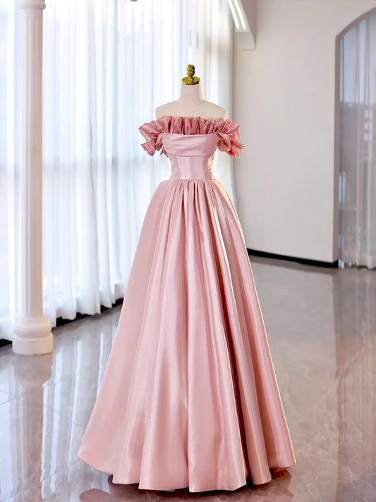 Off the Shoulder Satin Burgundy/Pink A-line Princess Dresses  TP281