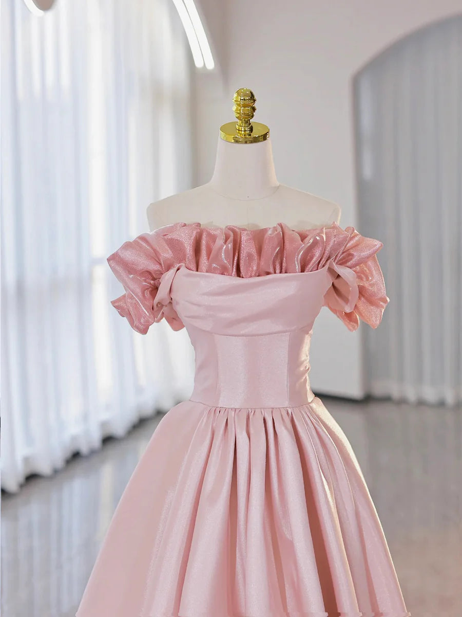 Off the Shoulder Satin Burgundy/Pink A-line Princess Dresses  TP281